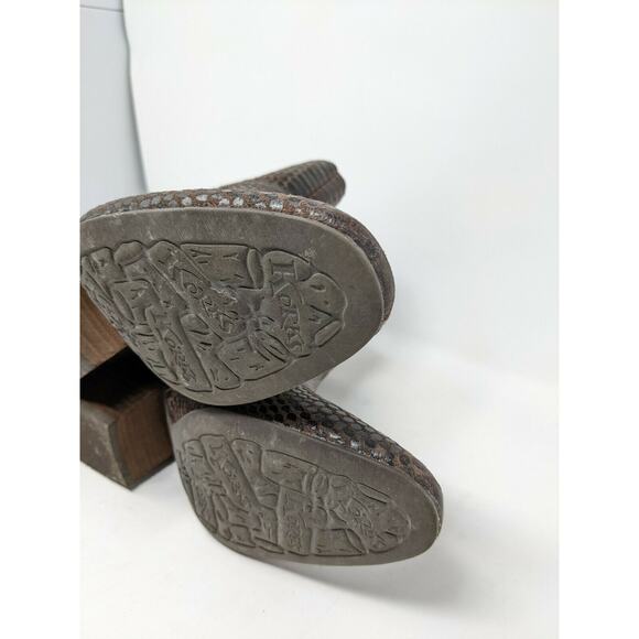 Womens Korks Boots Booties Size 8.5M Scale Pattern Brown Leather Upper - Picture 12 of 12